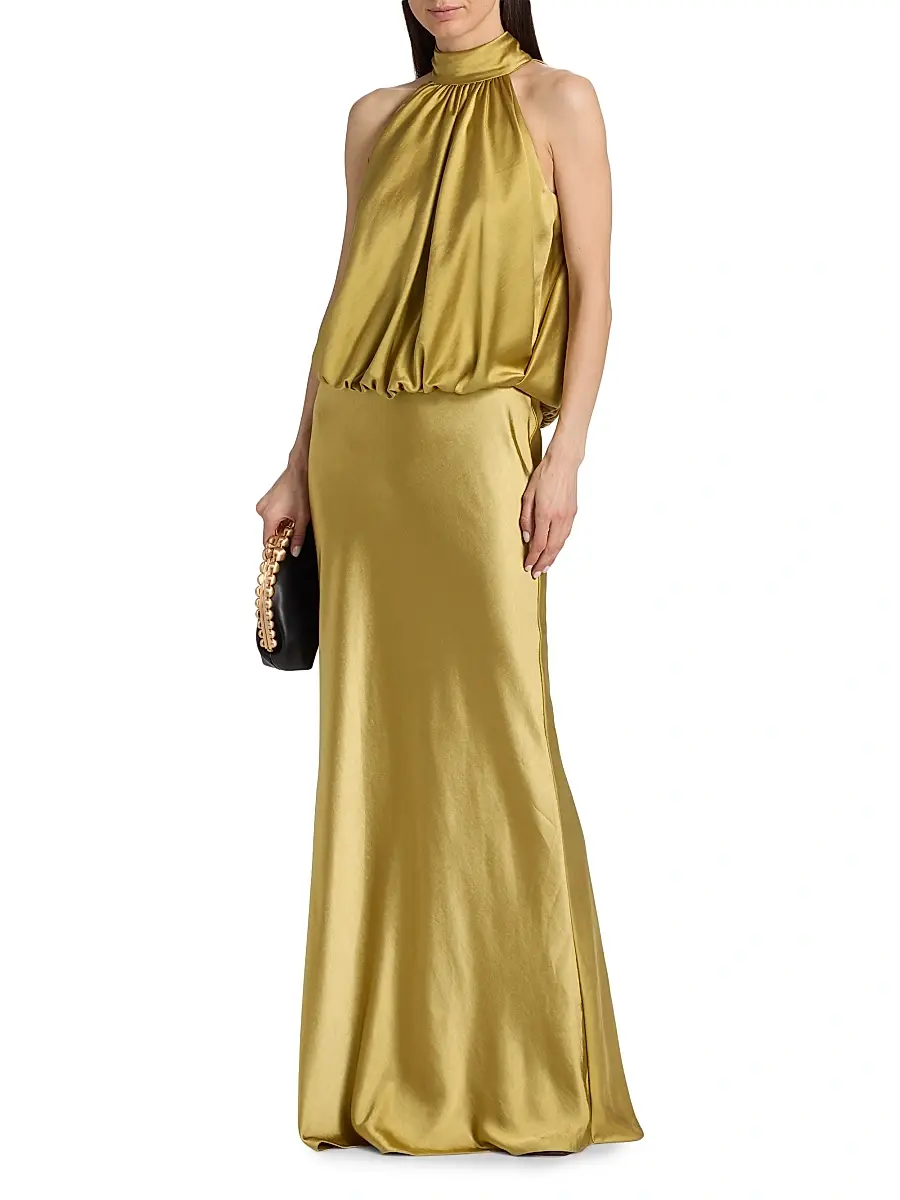 Amsale Women's Draped Satin Halterneck Gown | Thumbnail 3 Amsale Women's Draped Satin Halterneck Gown | Thumbnail 3