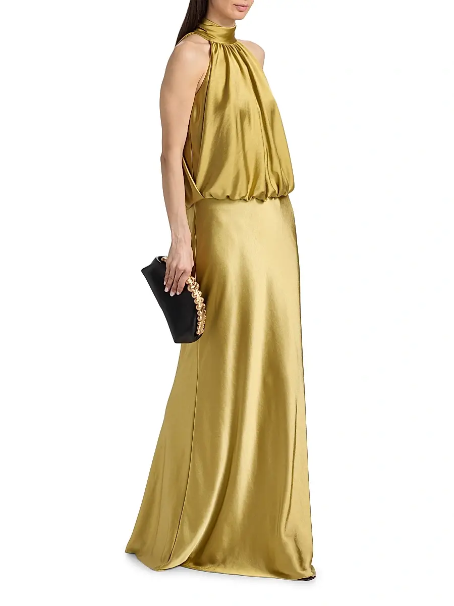 Amsale Women's Draped Satin Halterneck Gown | Thumbnail 4 Amsale Women's Draped Satin Halterneck Gown | Thumbnail 4
