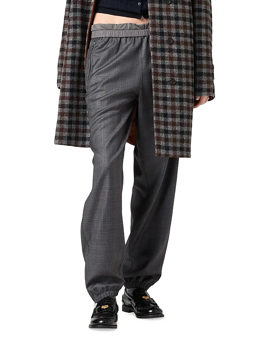 Miu Miu Women's Prince of Wales Checked Joggers | Thumbnail 2 Miu Miu Women's Prince of Wales Checked Joggers | Thumbnail 2