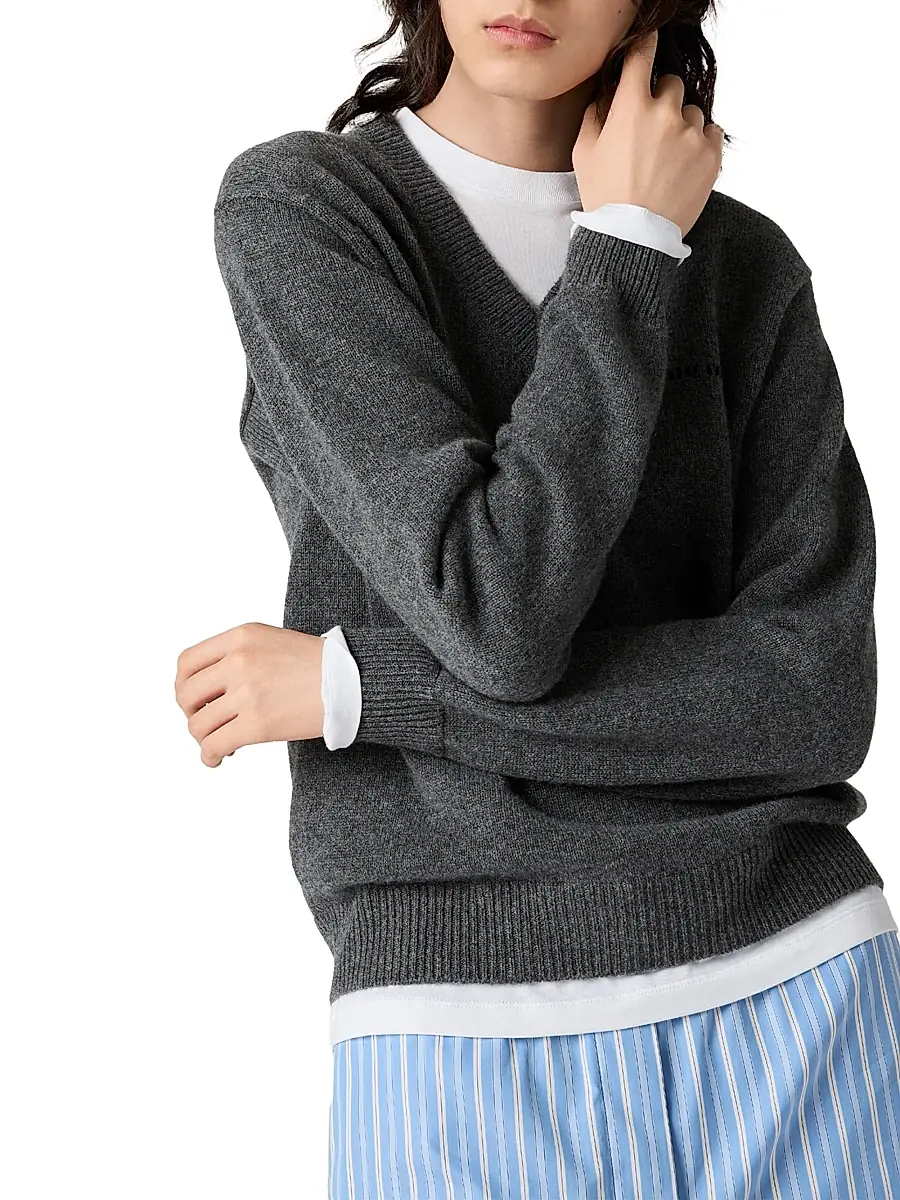 Miu Miu Women's Cashmere V-Neck Sweater | Thumbnail 5 Miu Miu Women's Cashmere V-Neck Sweater | Thumbnail 5