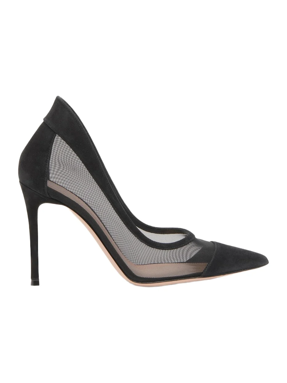 Women's 95MM Mesh & Suede Pumps - Black