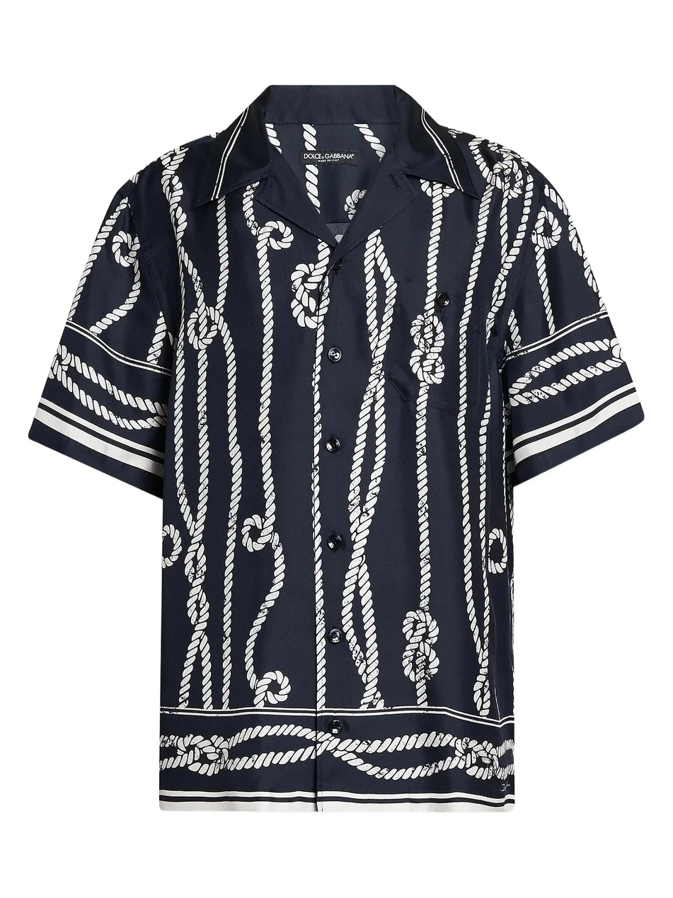 Dolce & Gabbana Men's St. Marina Rope-Print Silk Camp Shirt