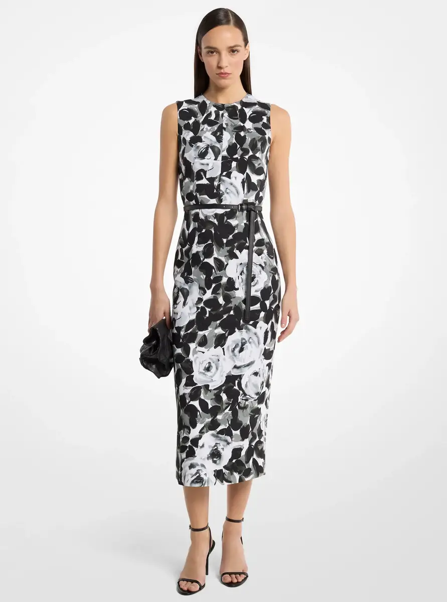 Michael Kors Collection Rose Stretch Cady Belted Sheath Dress in Grey | Thumbnail 3 Michael Kors Collection Rose Stretch Cady Belted Sheath Dress in Grey | Thumbnail 3