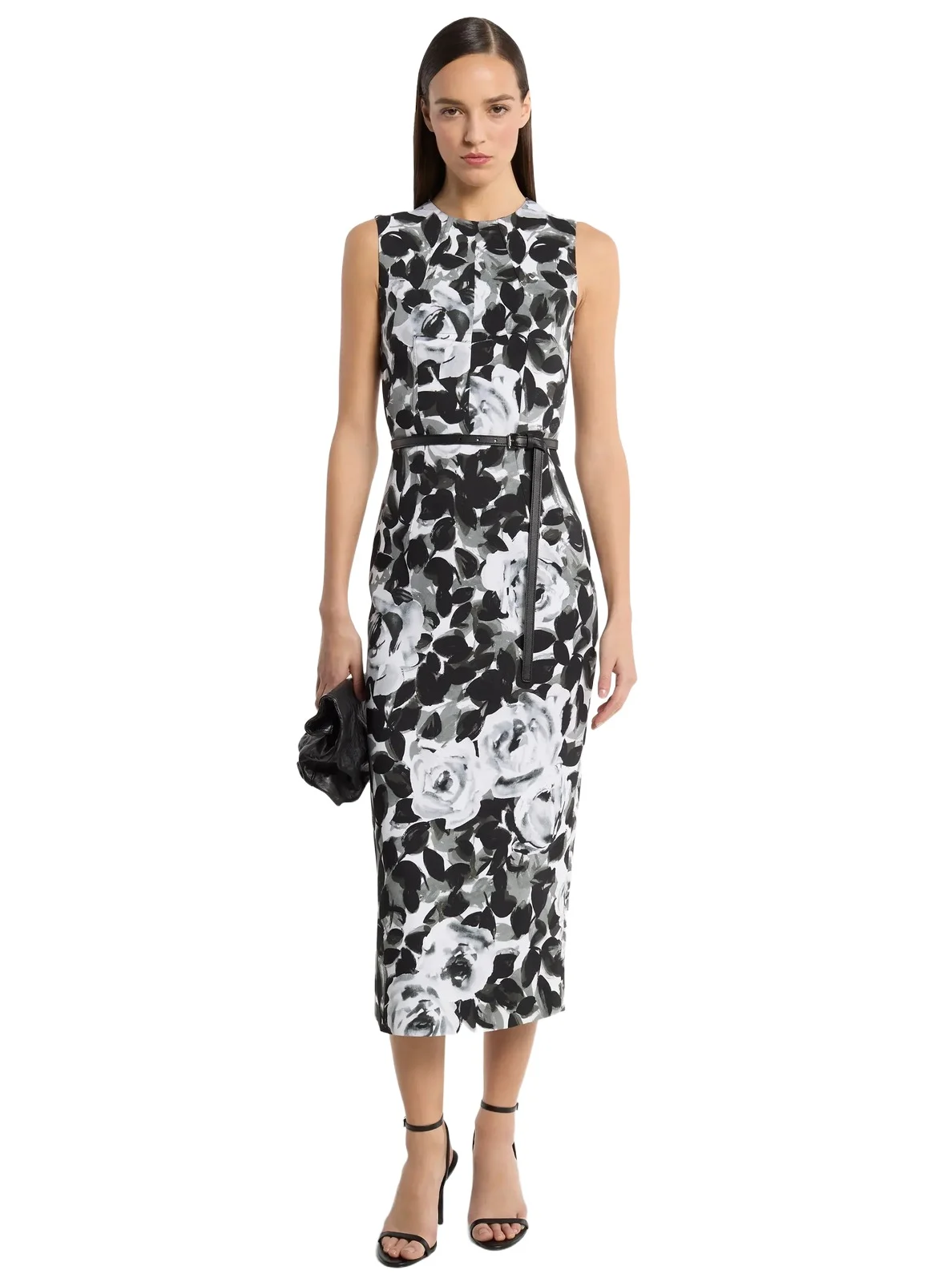 Rose Stretch Cady Belted Sheath Dress in Grey