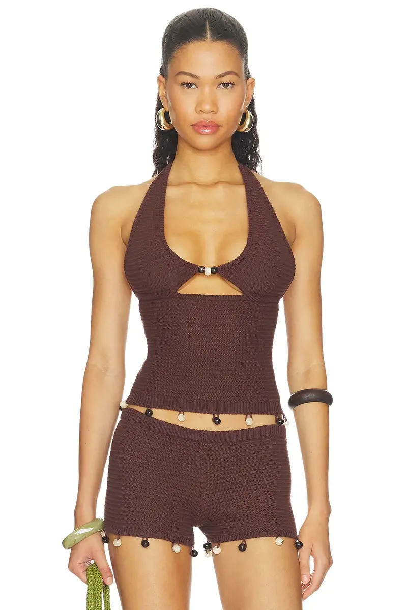 Bailee Deep-v Halter Knit Top Bailee Deep-v Halter Knit Top
