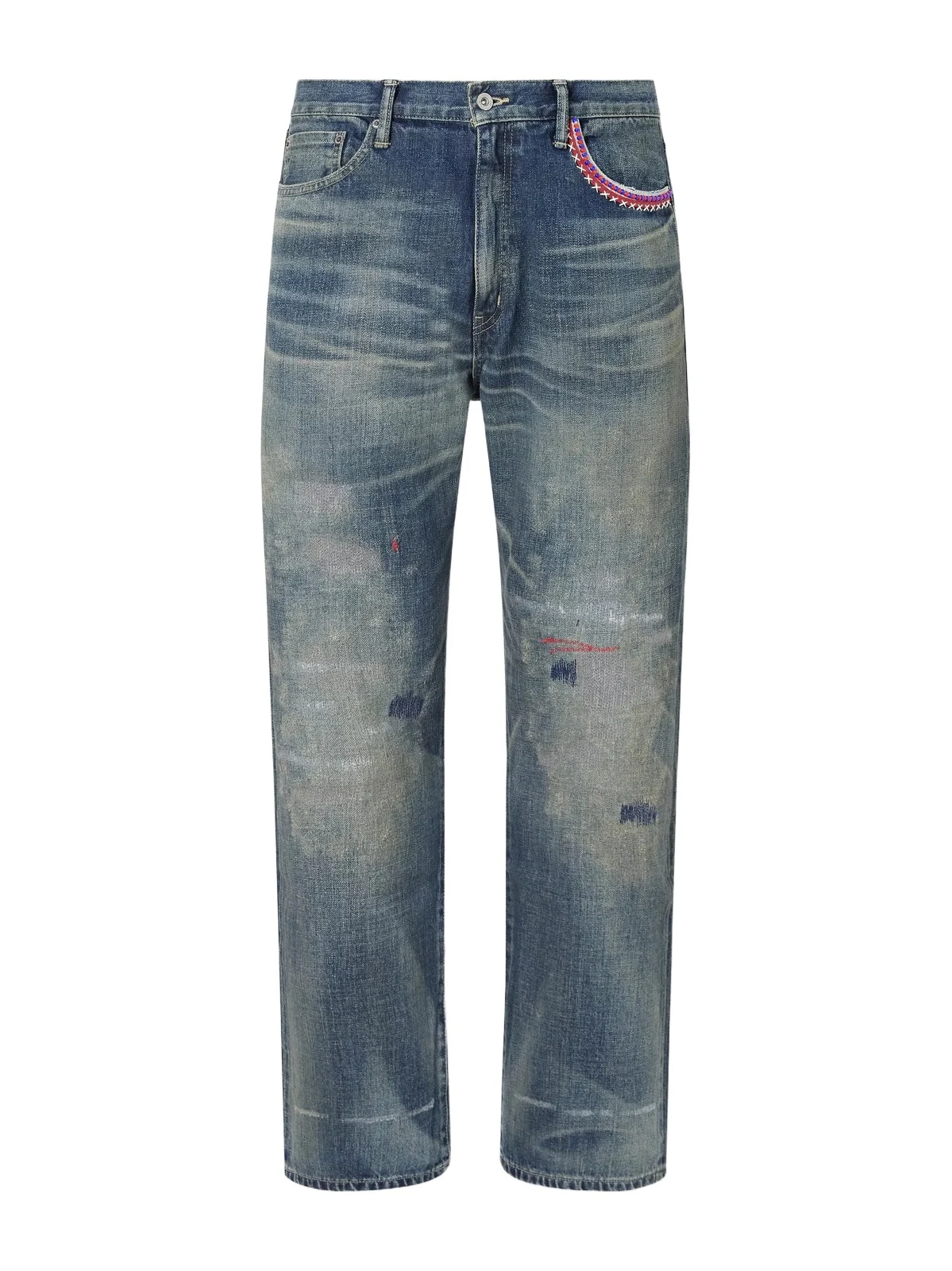 Neighborhood Savage Straight-Leg Bead-Embellished Distressed Jeans - Men