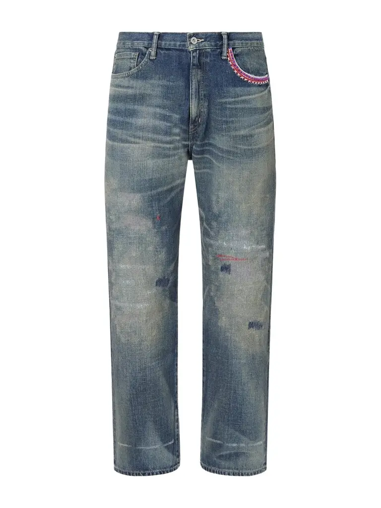 Neighborhood Savage Straight-Leg Bead-Embellished Distressed Jeans - Men | Image 1 Neighborhood Savage Straight-Leg Bead-Embellished Distressed Jeans - Men | Image 1