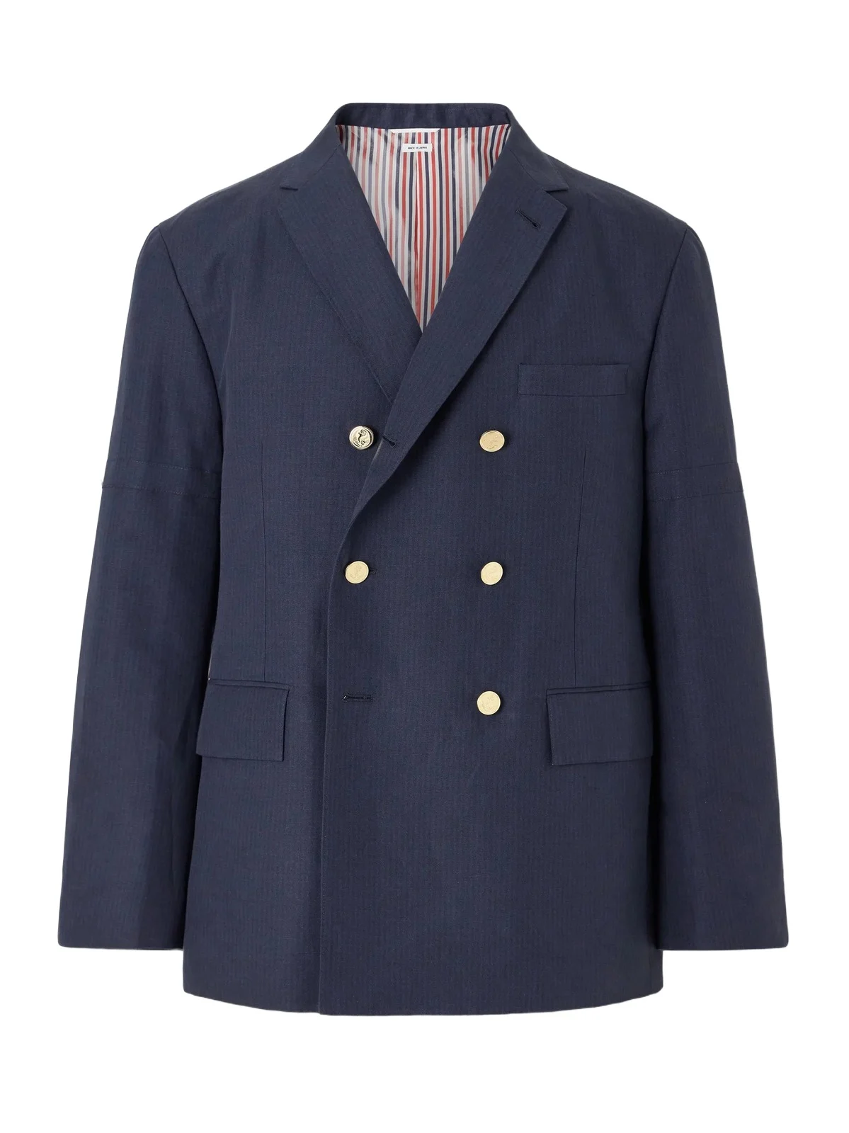 Double-Breasted Striped Cotton and Linen-Blend Blazer - Men Double-Breasted Striped Cotton and Linen-Blend Blazer - Men
