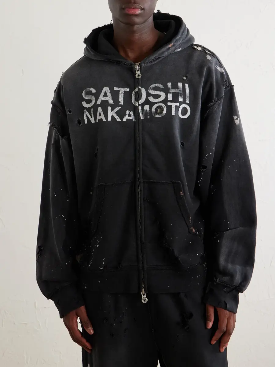 Satoshi Nakamoto Luke Logo-Printed Cotton-Fleece Zip-Up Hoodie - Men | Thumbnail 3 Satoshi Nakamoto Luke Logo-Printed Cotton-Fleece Zip-Up Hoodie - Men | Thumbnail 3