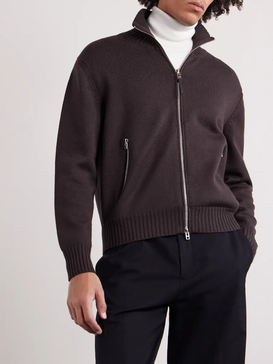 Tom Ford Leather-Trimmed Merino Wool Cardigan - Men | Thumbnail 3