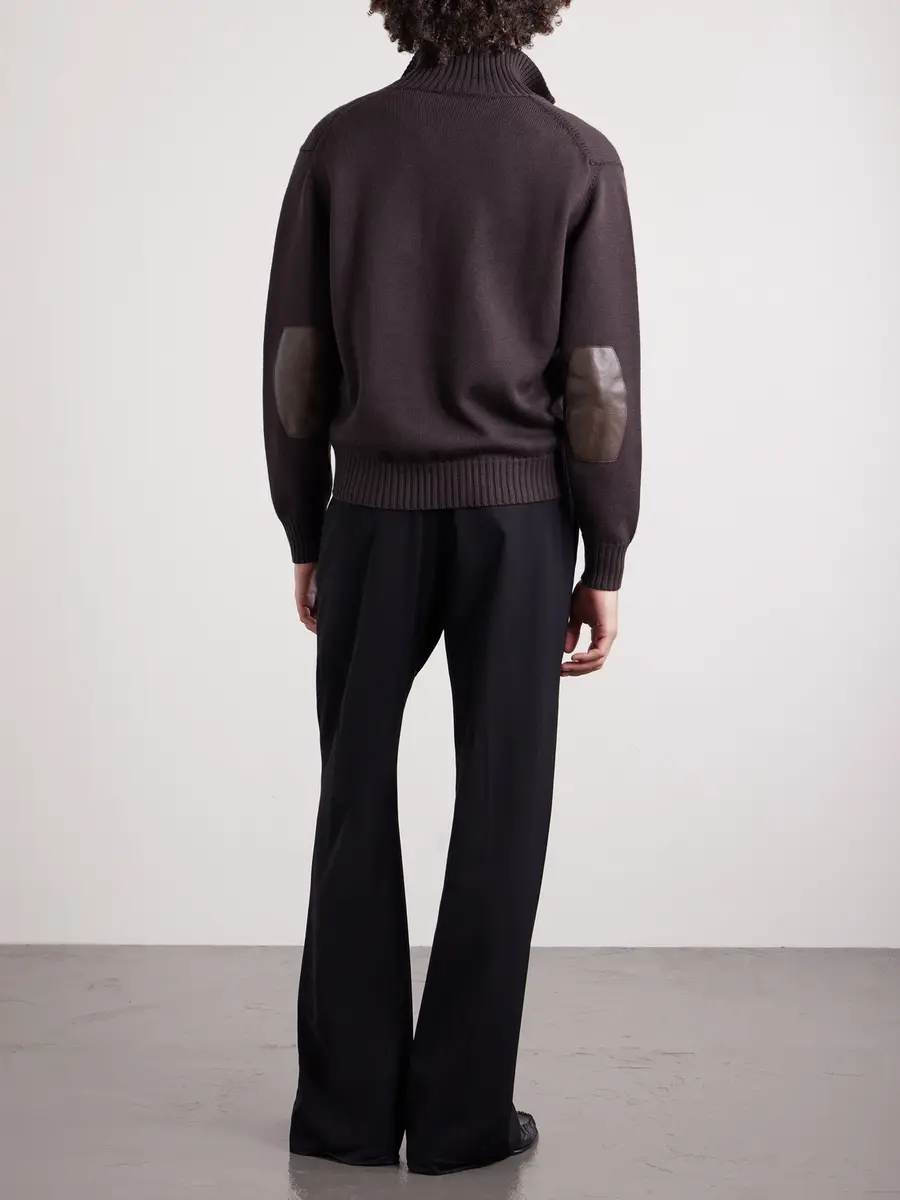 Tom Ford Leather-Trimmed Merino Wool Cardigan - Men | Thumbnail 4