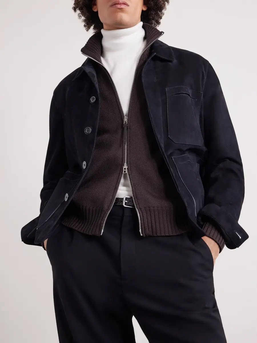 Tom Ford Leather-Trimmed Merino Wool Cardigan - Men | Thumbnail 5