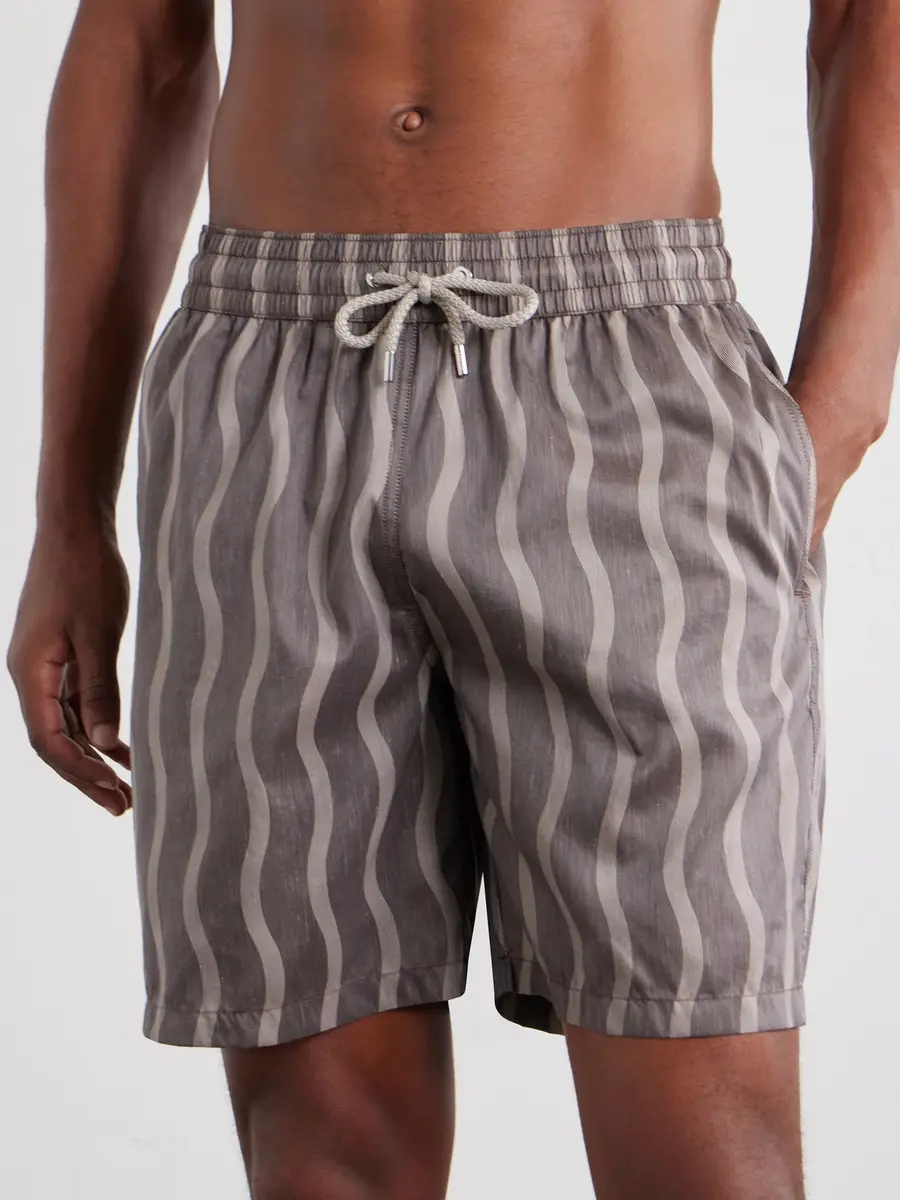 Frescobol Carioca Rio Linen Blend Cabana Wave -Print Swim Short - Men | Thumbnail 2
