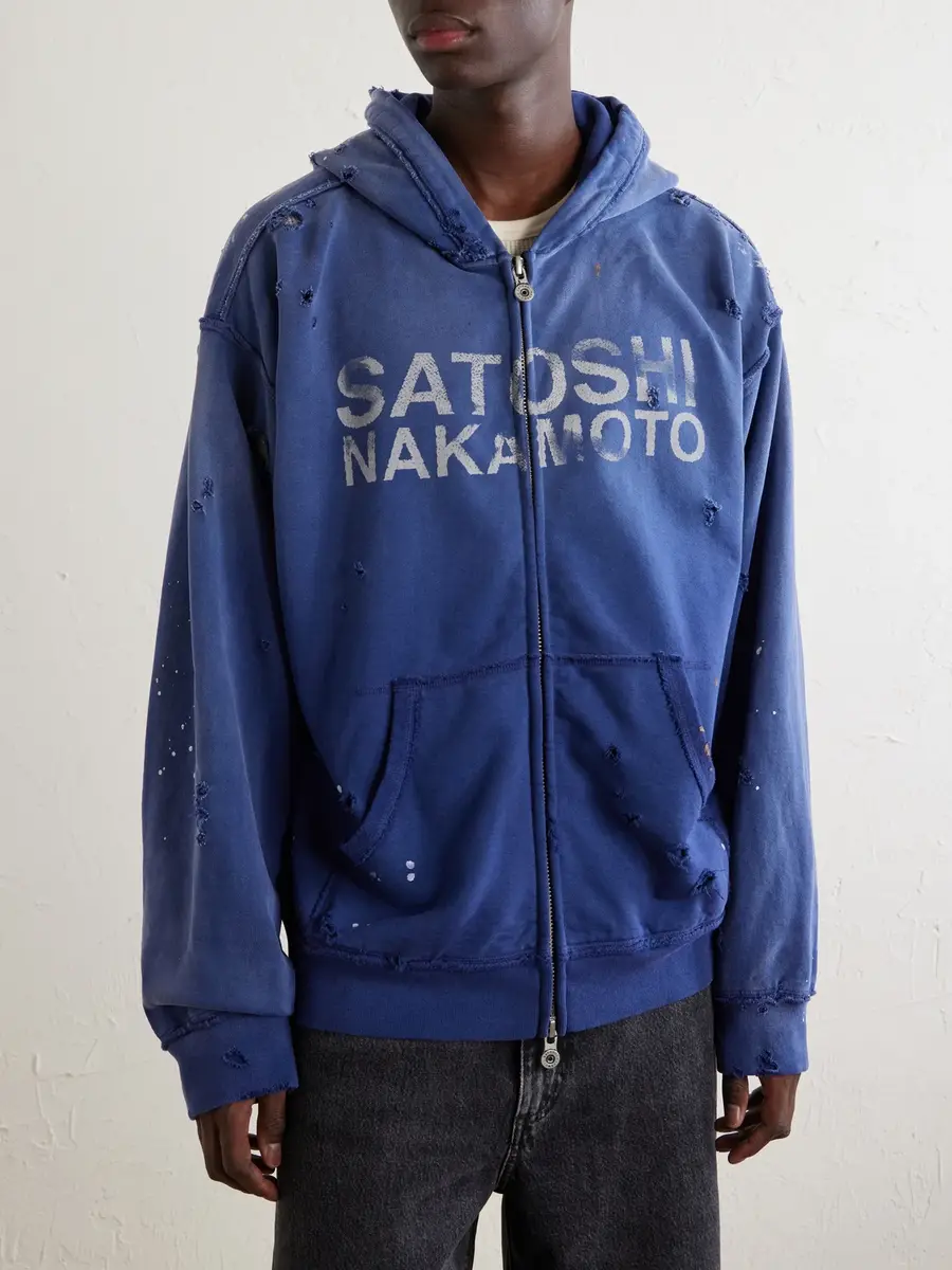 Satoshi Nakamoto Luke Logo-Printed Cotton-Fleece Zip-Up Hoodie - Men | Thumbnail 3 Satoshi Nakamoto Luke Logo-Printed Cotton-Fleece Zip-Up Hoodie - Men | Thumbnail 3