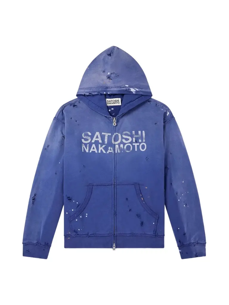 Satoshi Nakamoto Luke Logo-Printed Cotton-Fleece Zip-Up Hoodie - Men | Image 1 Satoshi Nakamoto Luke Logo-Printed Cotton-Fleece Zip-Up Hoodie - Men | Image 1