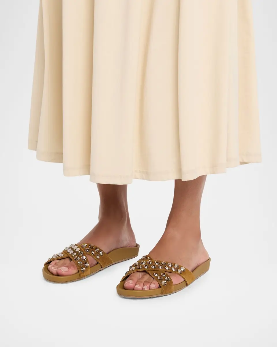 PEDRO GARCIA Analis Embellished Suede Flat Slide Sandals | Thumbnail 2 PEDRO GARCIA Analis Embellished Suede Flat Slide Sandals | Thumbnail 2