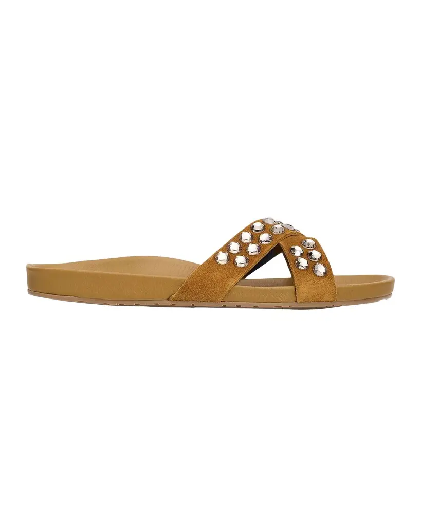 Analis Embellished Suede Flat Slide Sandals Analis Embellished Suede Flat Slide Sandals