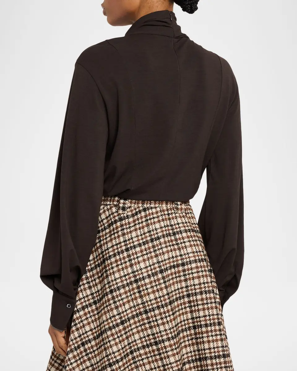 Brunello Cucinelli Turtleneck Draped Long-Sleeve Blouse | Thumbnail 3 Brunello Cucinelli Turtleneck Draped Long-Sleeve Blouse | Thumbnail 3