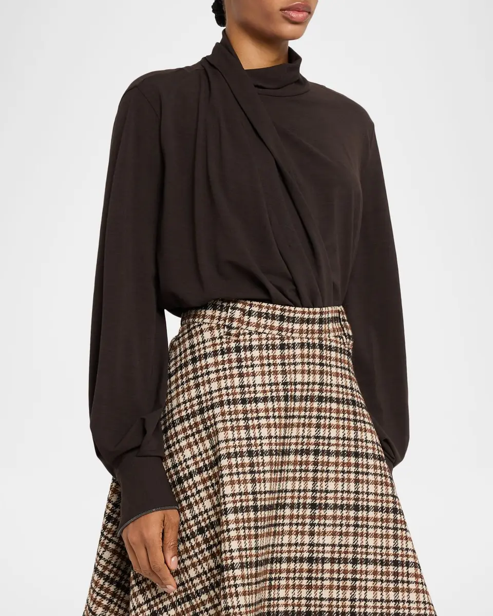 Brunello Cucinelli Turtleneck Draped Long-Sleeve Blouse | Thumbnail 4 Brunello Cucinelli Turtleneck Draped Long-Sleeve Blouse | Thumbnail 4