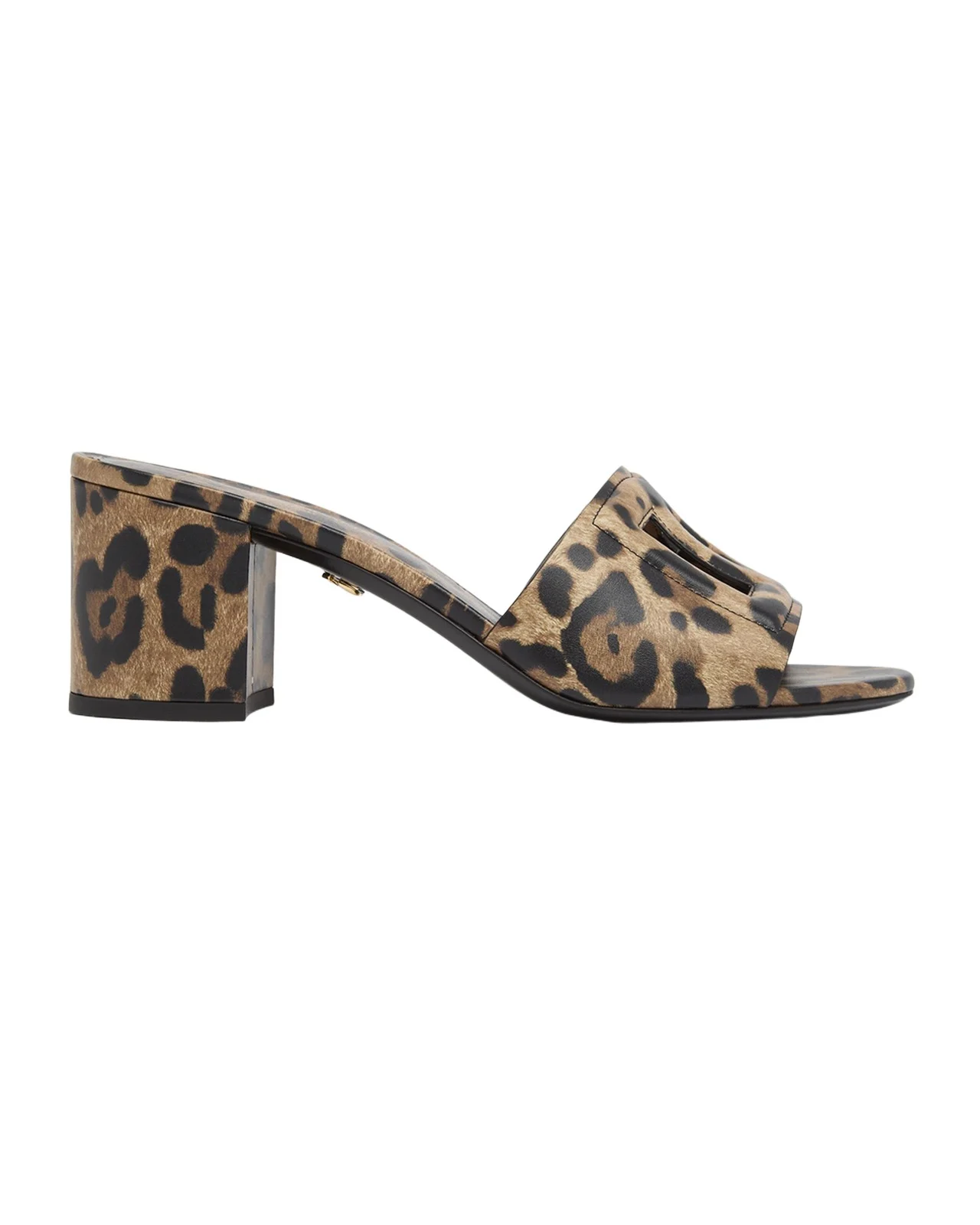 Dolce & Gabbana 60mm DG Cutout Leopard-Printed Leather Slide Sandals