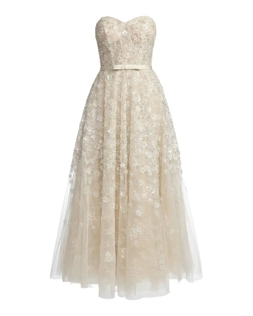 Mac Duggal Sequin Floral Strapless Gown