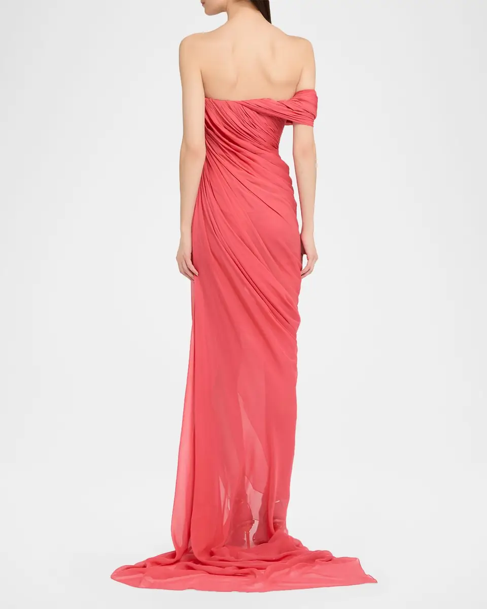 Oscar de la Renta Off-The-Shoulder Draped Chiffon Gown | Thumbnail 3