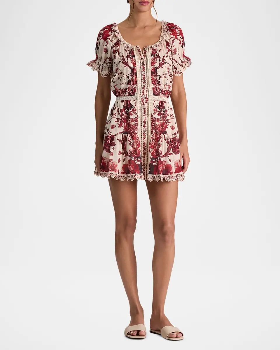 Alice + Olivia McLaine Embroidered Puff-Sleeve Mini Dress | Thumbnail 2 Alice + Olivia McLaine Embroidered Puff-Sleeve Mini Dress | Thumbnail 2