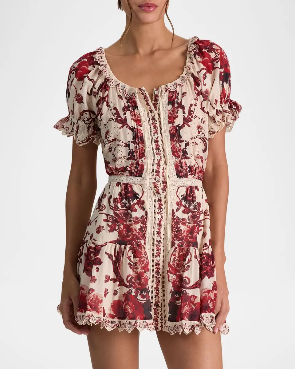 Alice + Olivia McLaine Embroidered Puff-Sleeve Mini Dress | Thumbnail 4 Alice + Olivia McLaine Embroidered Puff-Sleeve Mini Dress | Thumbnail 4