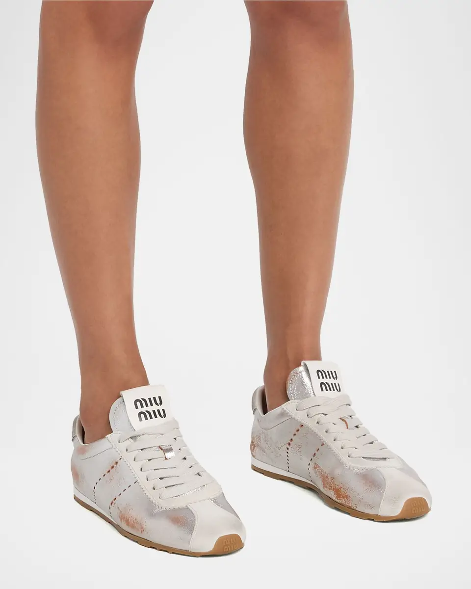 Miu Miu Metallic Leather Low-Top Sneakers | Thumbnail 2 Miu Miu Metallic Leather Low-Top Sneakers | Thumbnail 2