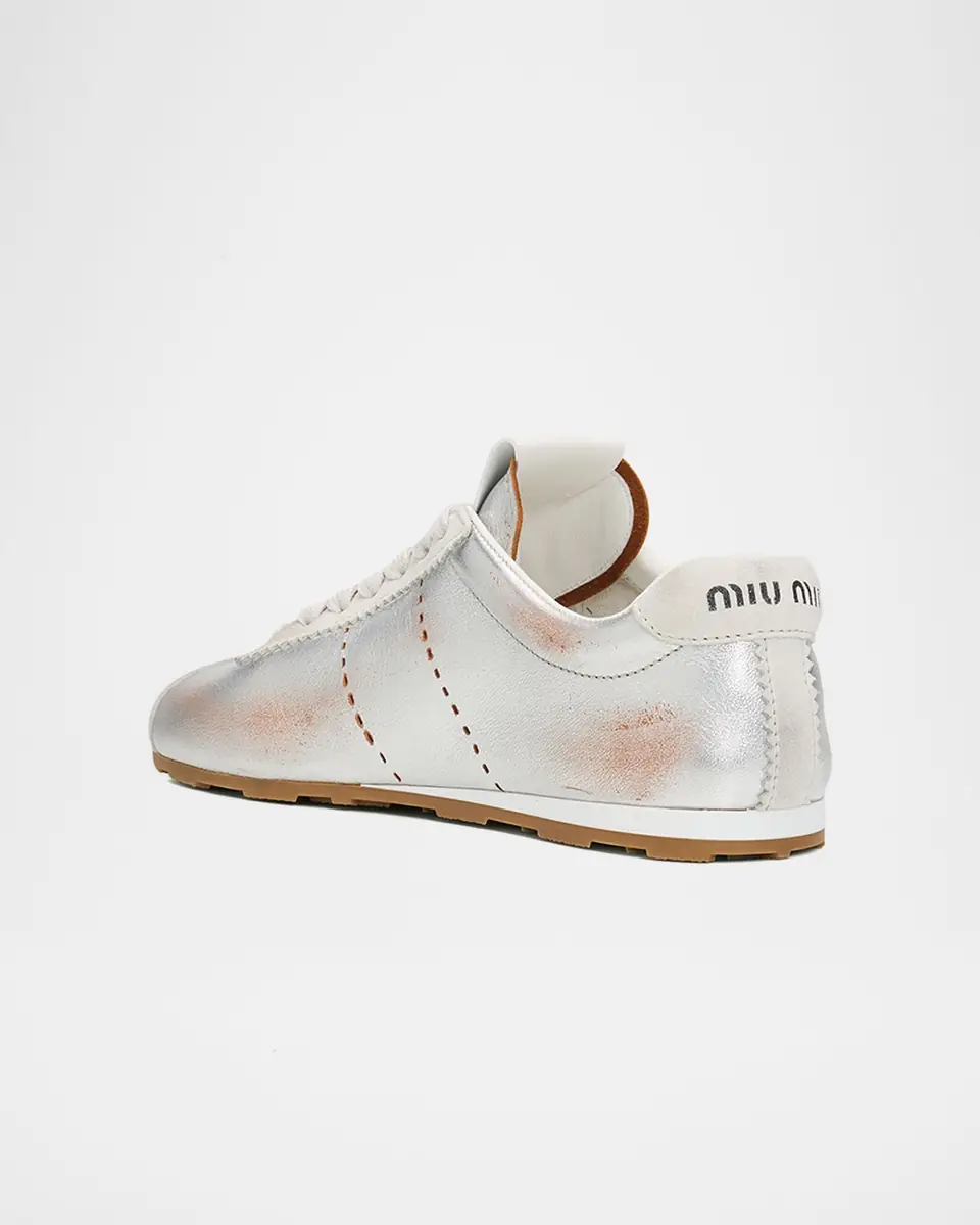 Miu Miu Metallic Leather Low-Top Sneakers | Thumbnail 4 Miu Miu Metallic Leather Low-Top Sneakers | Thumbnail 4