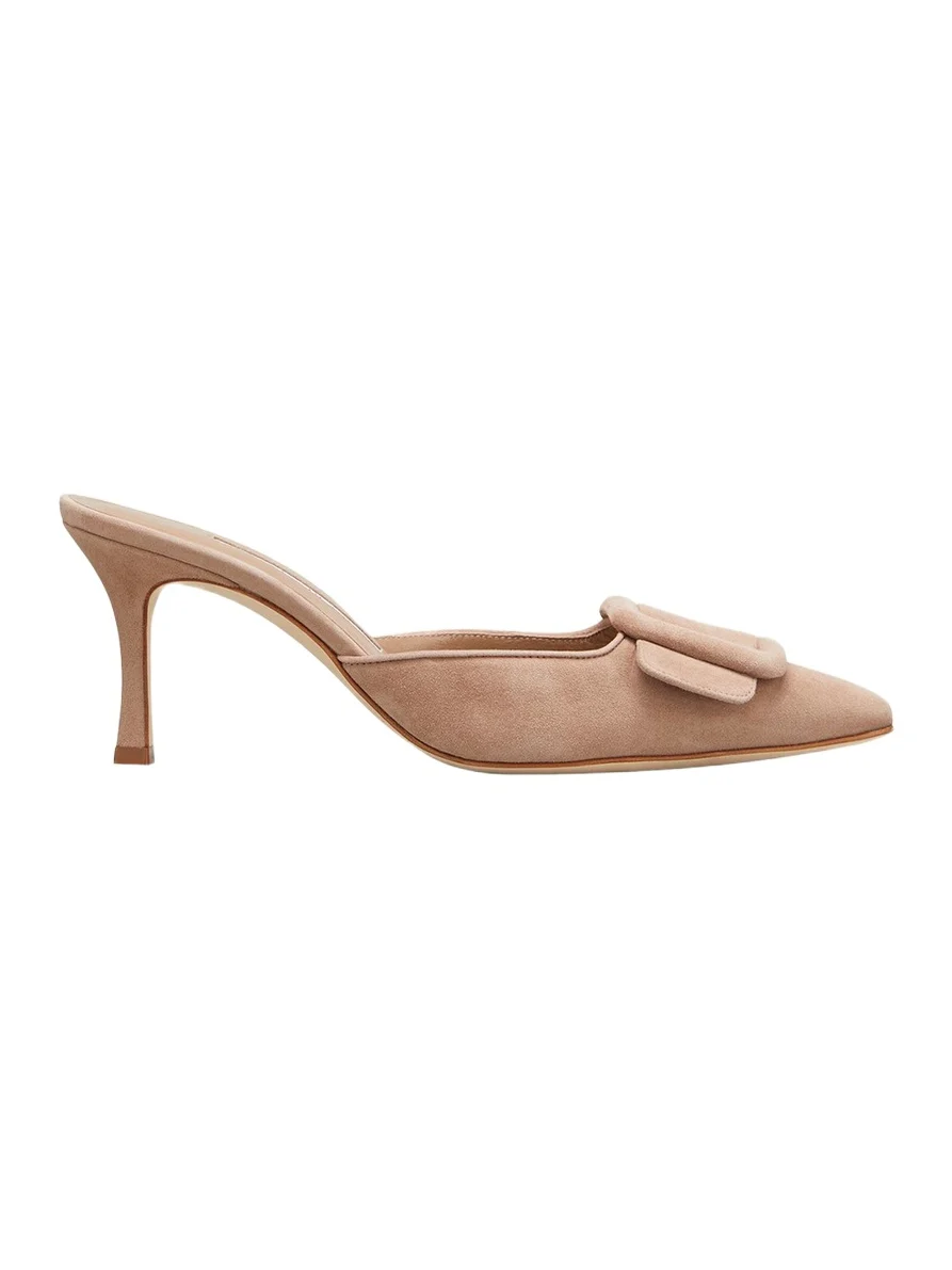 Manolo Blahnik Maysale Suede Buckle Mid-Heel 70mm Mules