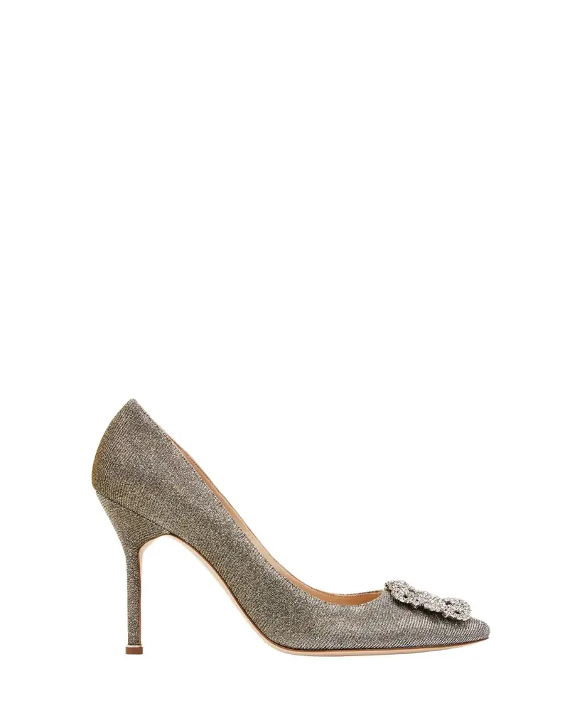 Manolo Blahnik Hangisi 105mm Metallic Buckle Pumps | Image 1 Manolo Blahnik Hangisi 105mm Metallic Buckle Pumps | Image 1