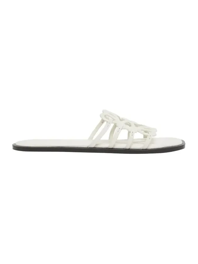 Petal Leather Anagram Slide Sandals Petal Leather Anagram Slide Sandals