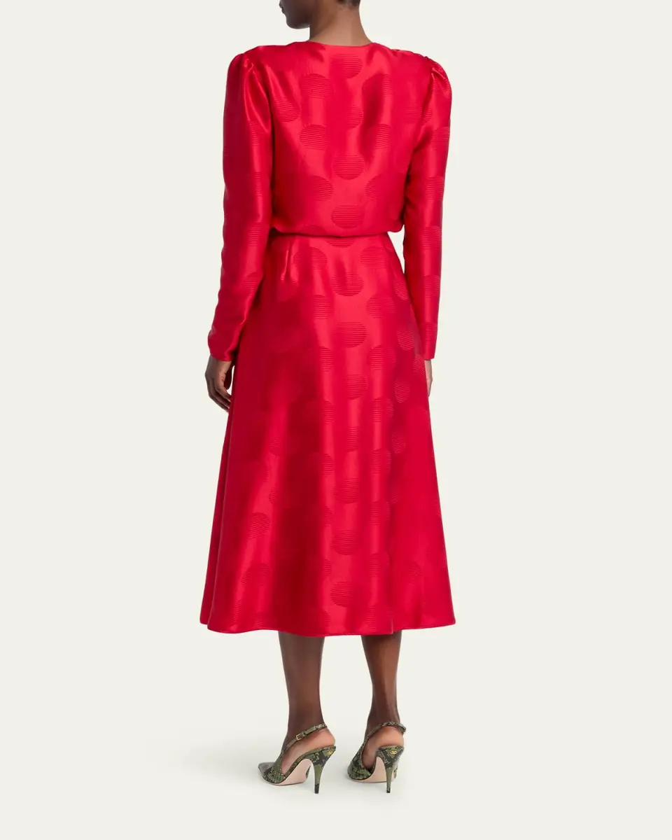 Valentino Garavani Polka-Dot Satin Long-Sleeve Slits Midi Dress | Thumbnail 3