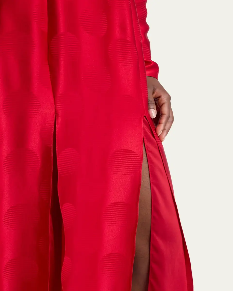 Valentino Garavani Polka-Dot Satin Long-Sleeve Slits Midi Dress | Thumbnail 5