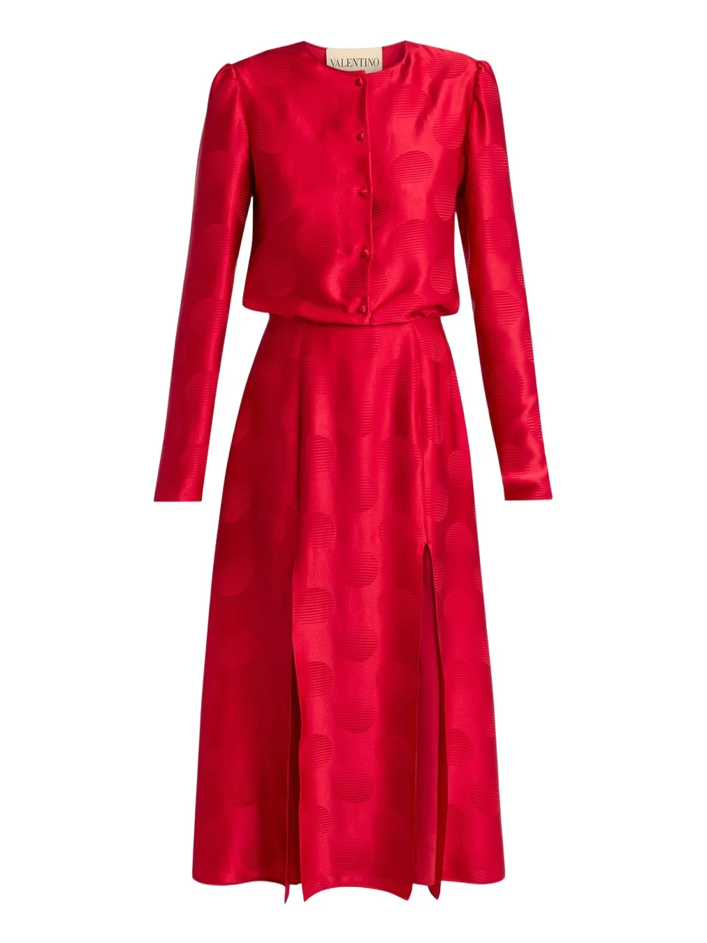 Valentino Garavani Polka-Dot Satin Long-Sleeve Slits Midi Dress