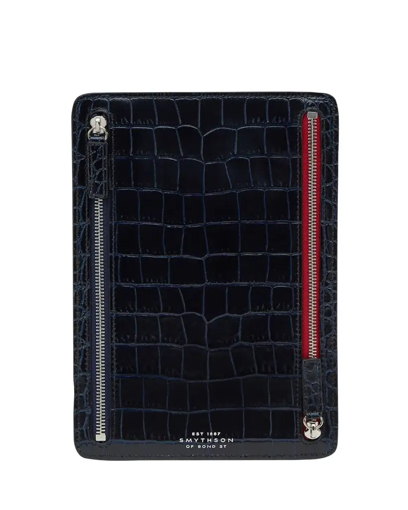 Smythson Mara Croc-Embossed Leather Multi-Zip Currency Case | Image 1 Smythson Mara Croc-Embossed Leather Multi-Zip Currency Case | Image 1