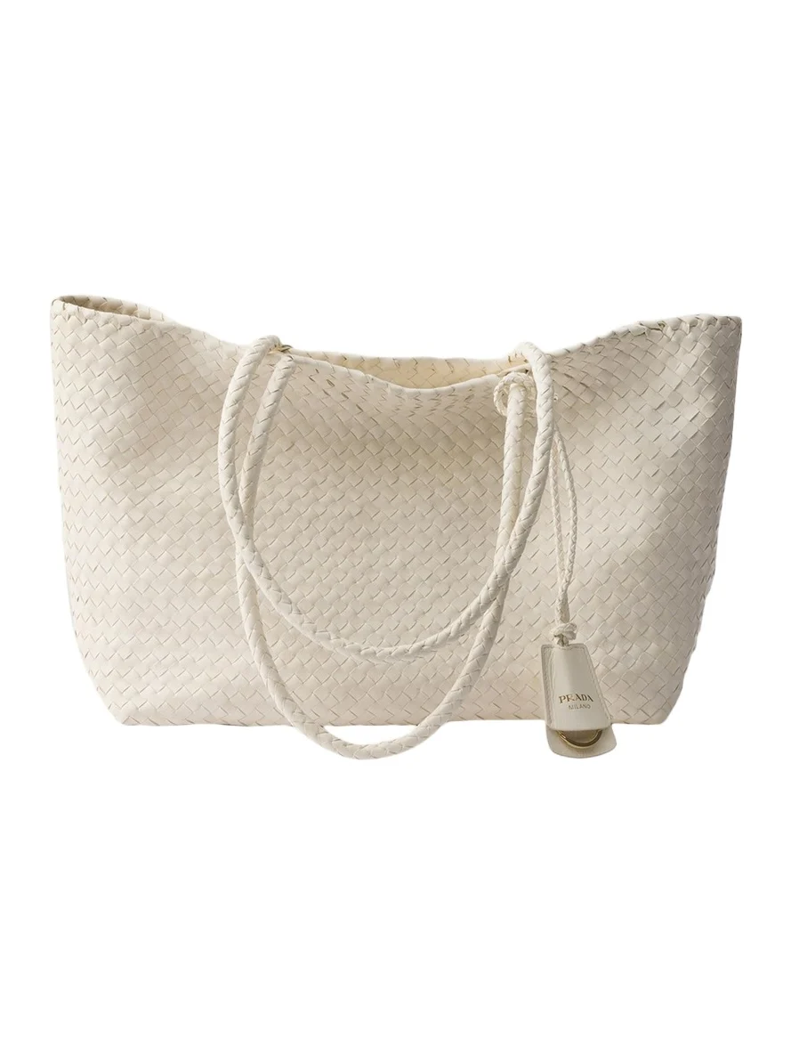 Prada Madras Woven Leather Tote Bag