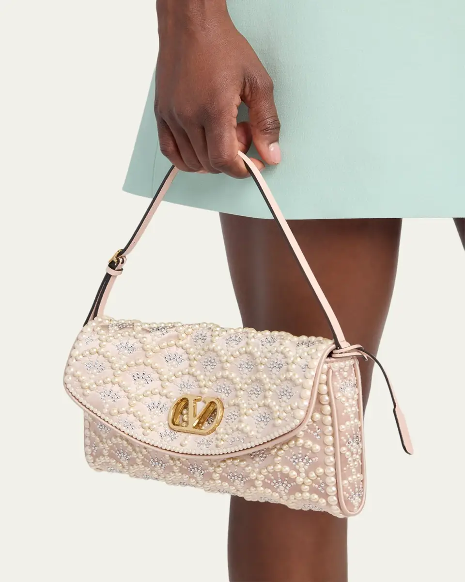 Valentino Garavani Devain Pearly-Embellished Satin Top-Handle Bag | Thumbnail 2