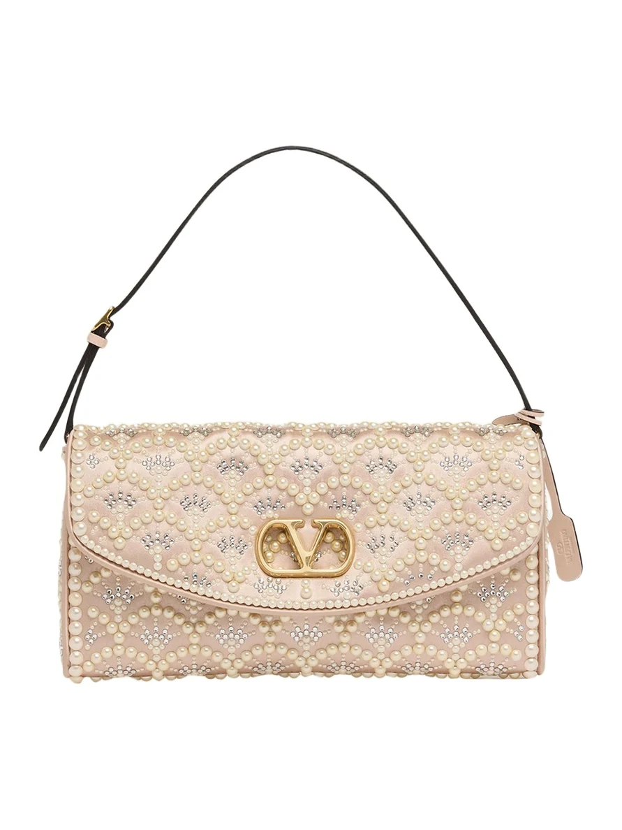 Devain Pearly-Embellished Satin Top-Handle Bag Devain Pearly-Embellished Satin Top-Handle Bag