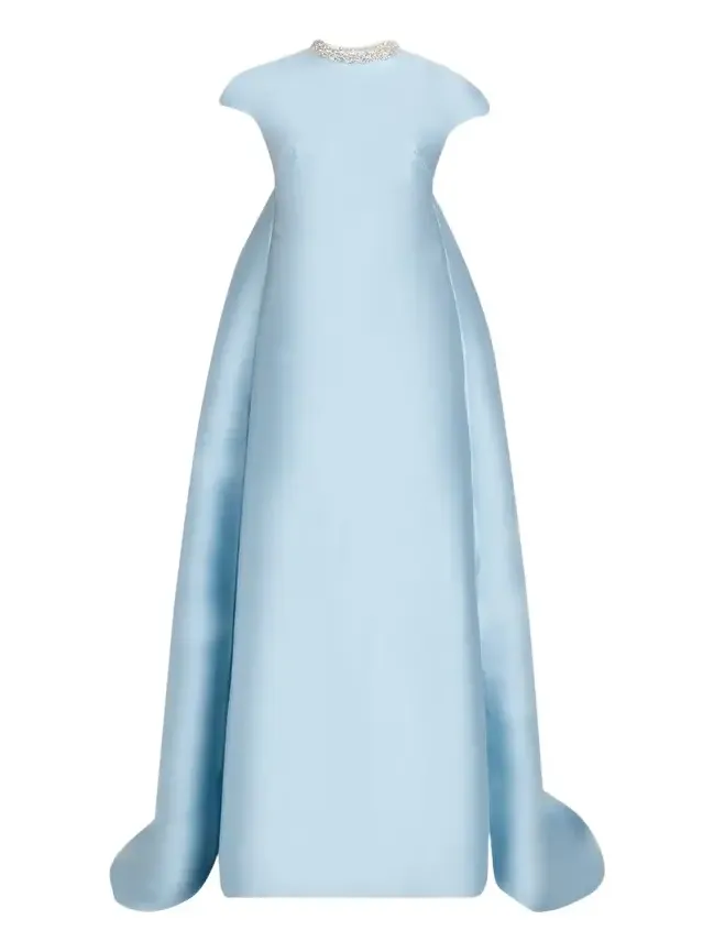Naomi Crystal Button-Back Gown with Train