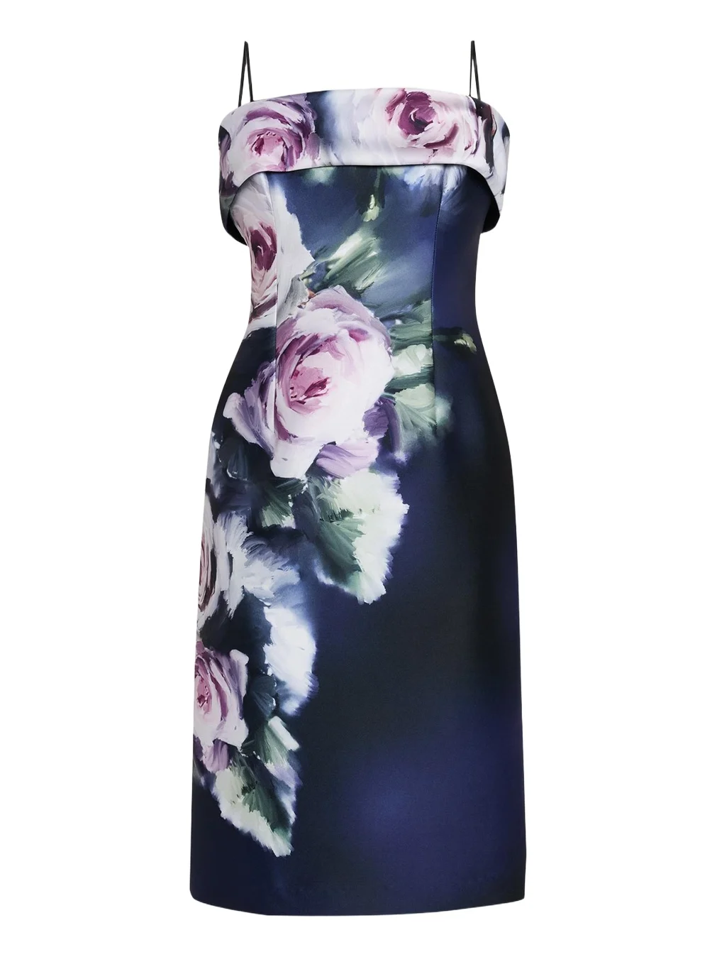 Sleeveless Floral-Print Mikado Dress