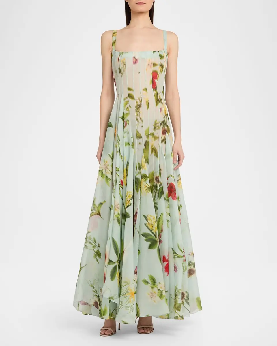 Oscar de la Renta Sleeveless Chine Hibiscus Silk Gazar Trumpet Gown | Thumbnail 2 Oscar de la Renta Sleeveless Chine Hibiscus Silk Gazar Trumpet Gown | Thumbnail 2