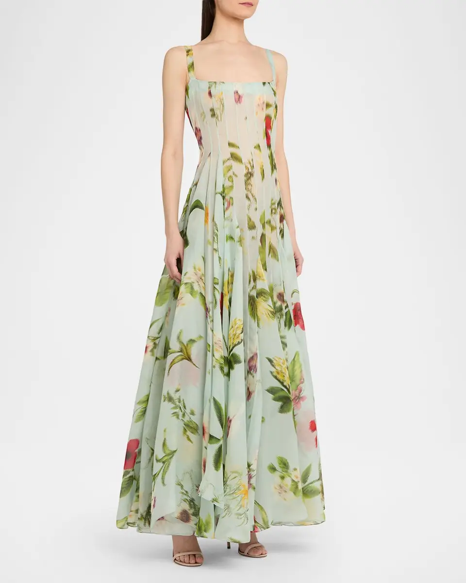 Oscar de la Renta Sleeveless Chine Hibiscus Silk Gazar Trumpet Gown | Thumbnail 4 Oscar de la Renta Sleeveless Chine Hibiscus Silk Gazar Trumpet Gown | Thumbnail 4