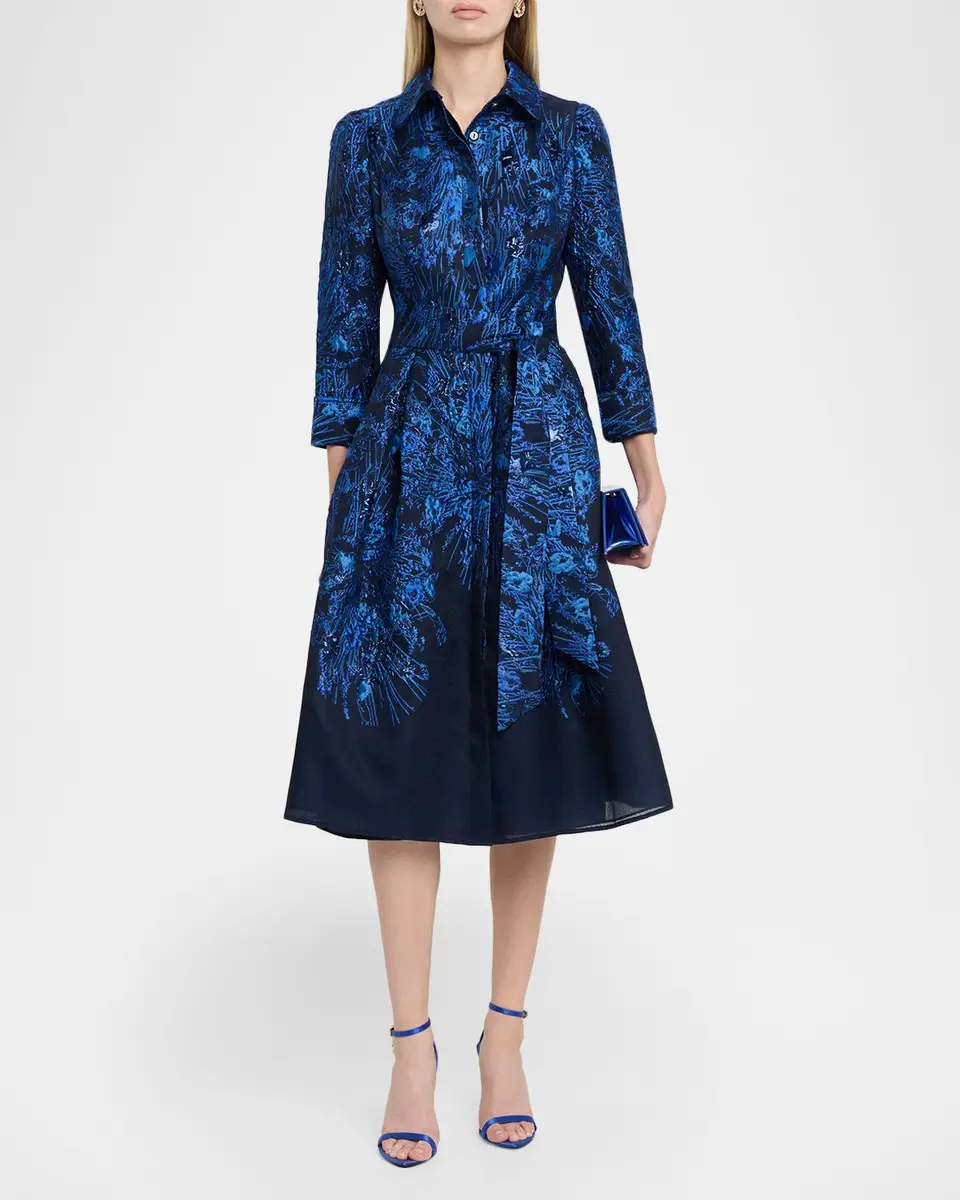 Rickie Freeman for Teri Jon Metallic Jacquard Organza Midi Shirtdress | Thumbnail 2 Rickie Freeman for Teri Jon Metallic Jacquard Organza Midi Shirtdress | Thumbnail 2