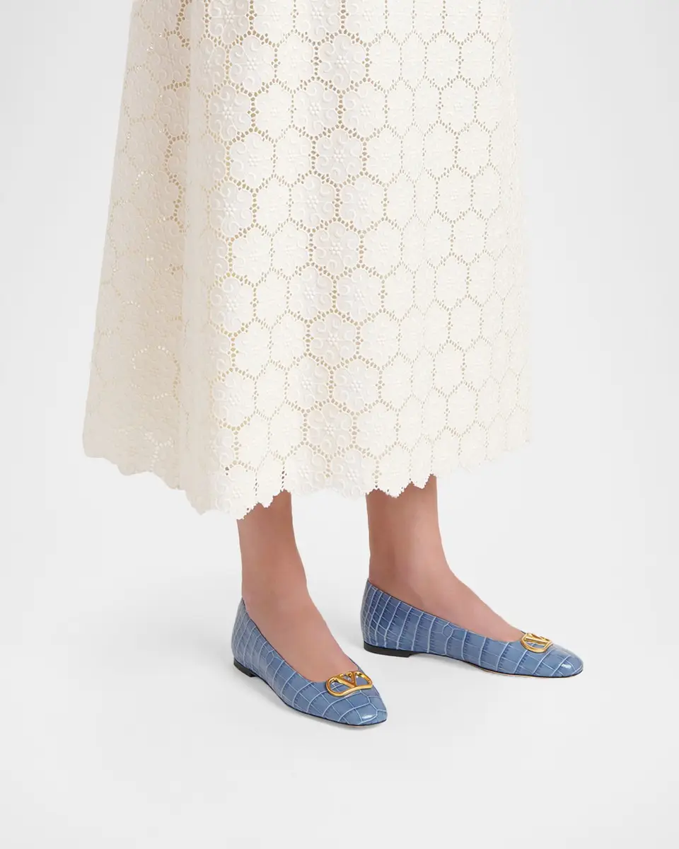 Valentino Garavani VLogo Croc-Embossed Leather Ballerina Flats | Thumbnail 2 Valentino Garavani VLogo Croc-Embossed Leather Ballerina Flats | Thumbnail 2
