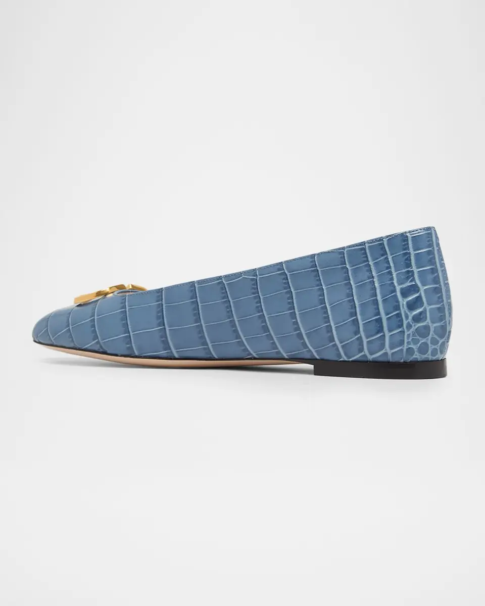 Valentino Garavani VLogo Croc-Embossed Leather Ballerina Flats | Thumbnail 4 Valentino Garavani VLogo Croc-Embossed Leather Ballerina Flats | Thumbnail 4