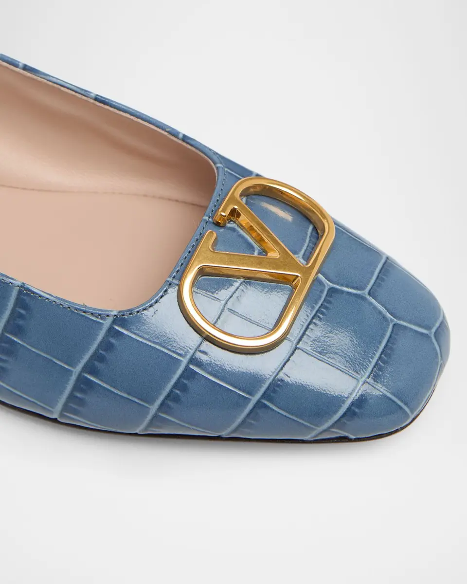 Valentino Garavani VLogo Croc-Embossed Leather Ballerina Flats | Thumbnail 5 Valentino Garavani VLogo Croc-Embossed Leather Ballerina Flats | Thumbnail 5