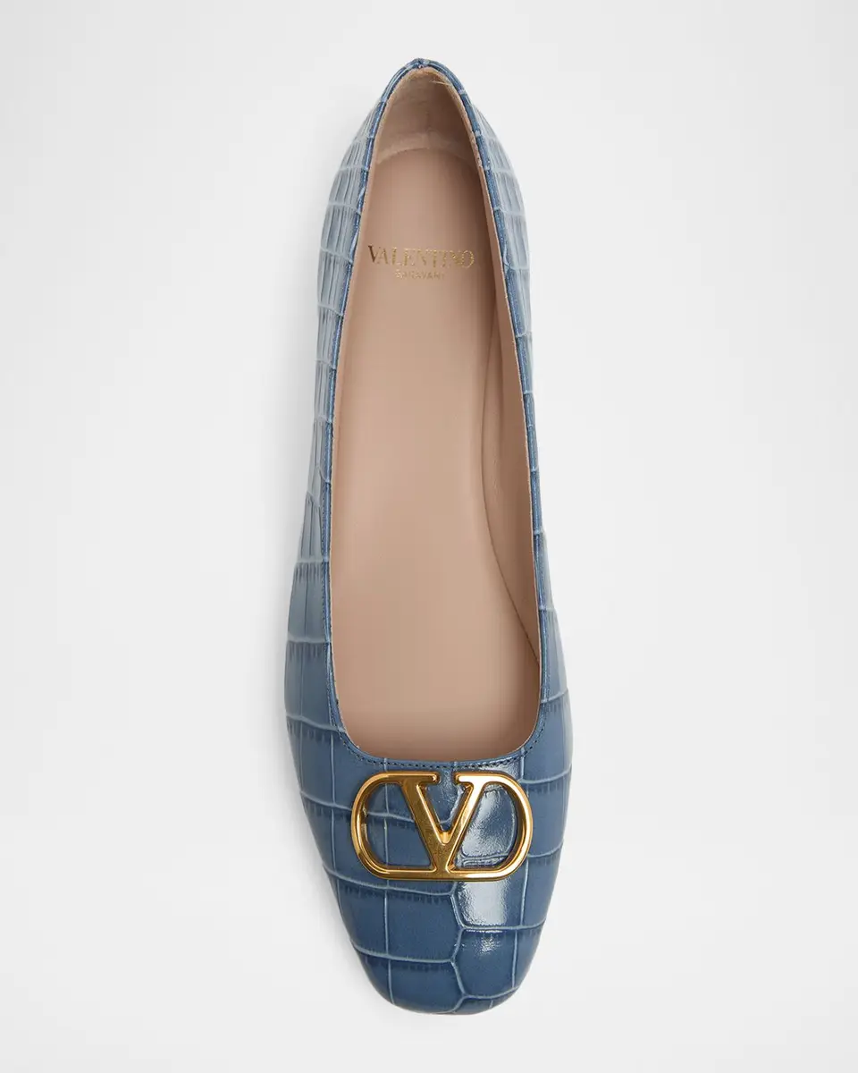Valentino Garavani VLogo Croc-Embossed Leather Ballerina Flats | Thumbnail 6 Valentino Garavani VLogo Croc-Embossed Leather Ballerina Flats | Thumbnail 6