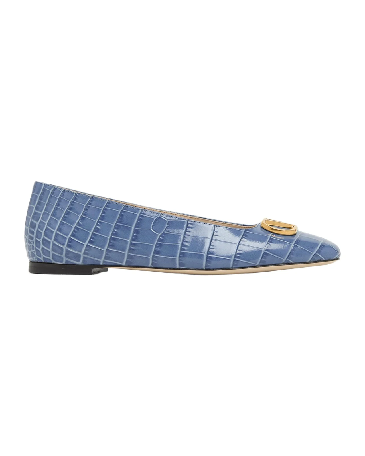 Valentino Garavani VLogo Croc-Embossed Leather Ballerina Flats